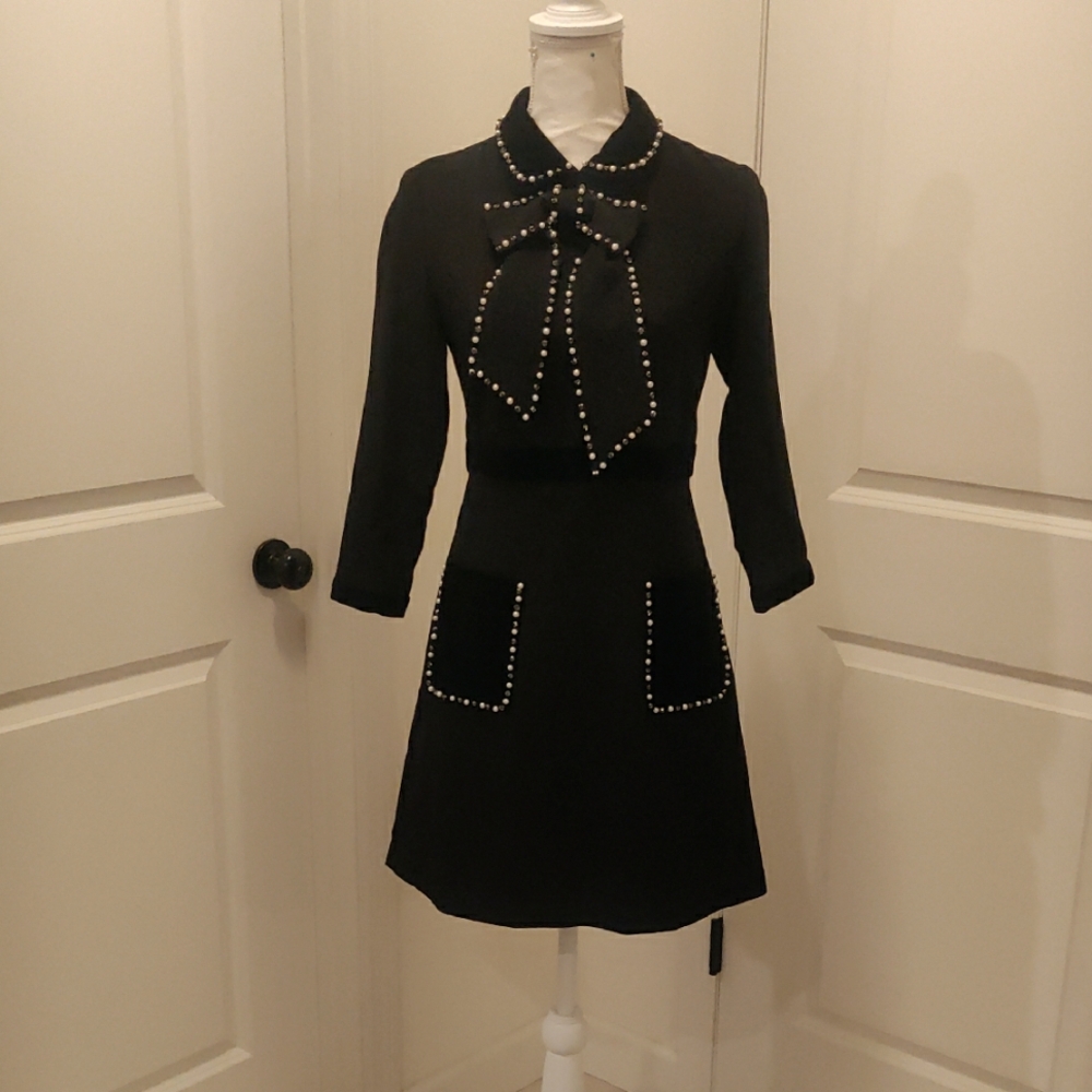 Black Dress With Pearls And Elegant Black Dress with Pearl Accents Y2K Cottageco